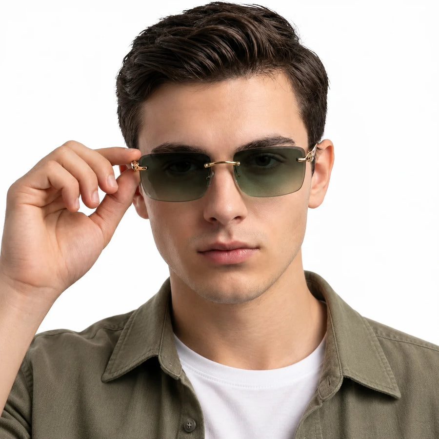 Clyra | Gradient Green Medium Rim Less RECTANGLE Sunglasses for Men [UV-protected]
