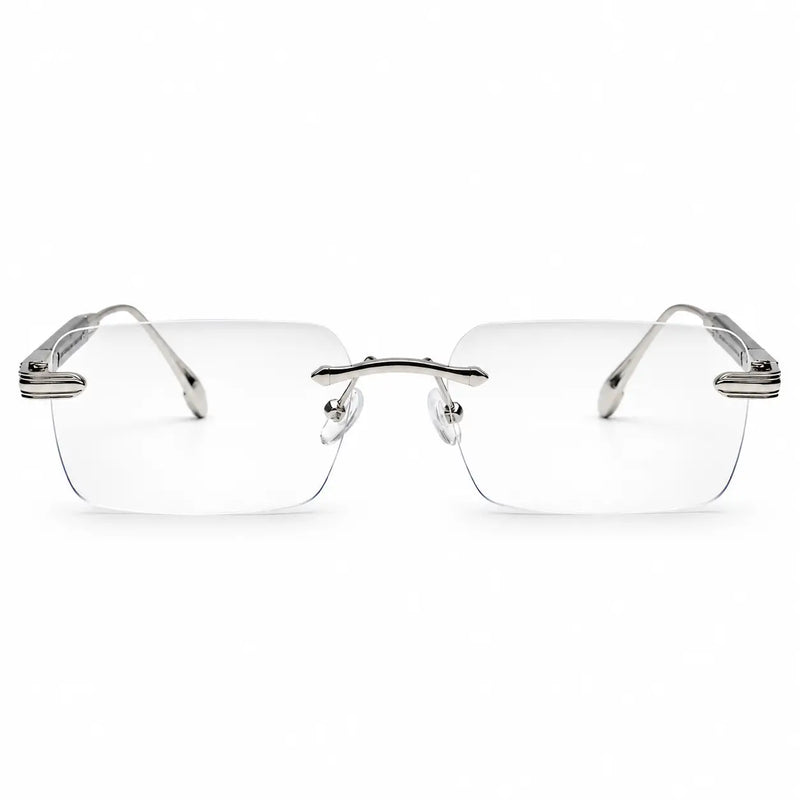 Veyra | Transparent Medium Rim Less Rectangle Eyeglasses for Men [UV-protected]