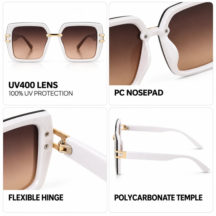 Valoria | White Large Full Rim Square Sunglasses for Women [UV-protected]