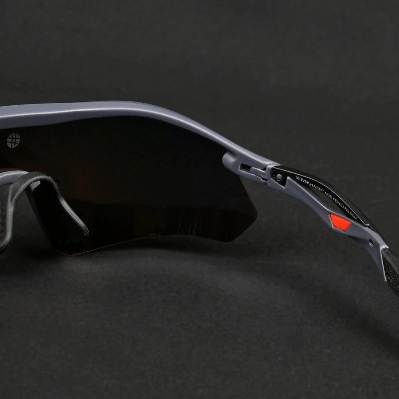Falcon Grey Large Half Rim Shield Sports Sunglasses for Men & Women — Hashtag Eyewears
