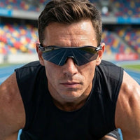 Falcon | Grey Texture Large Half Rim Shield Sports Sunglasses for Men & Women [Mirrored]