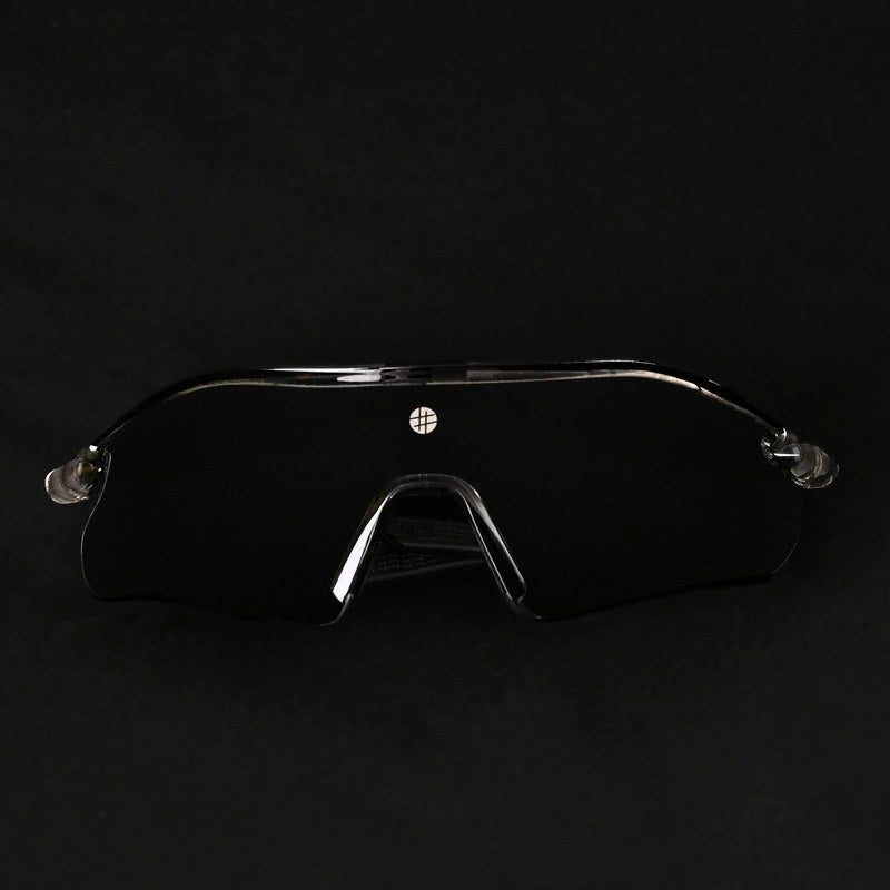 Falcon | Transparent Grey Large Half Rim Shield Sports Sunglasses for Men & Women [Mirrored]