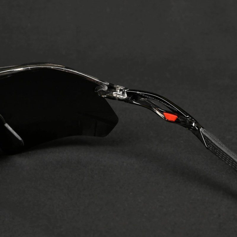 Falcon | Transparent Grey Large Half Rim Shield Sports Sunglasses for Men & Women [Mirrored]