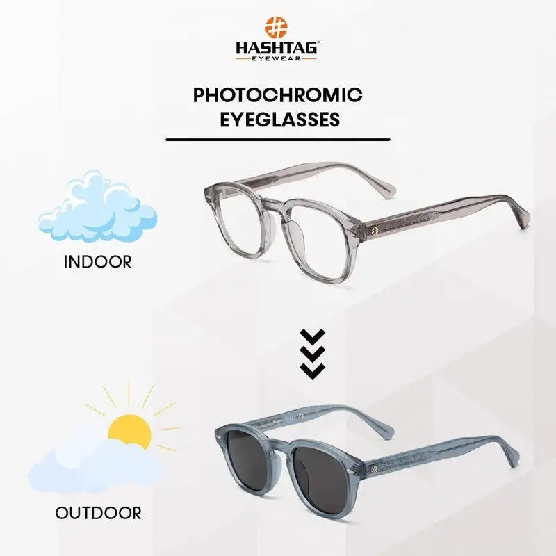 FlexiTint | Transparent Grey Medium Full Rim Square Computer Glasses for Men & Women [Photochromic]