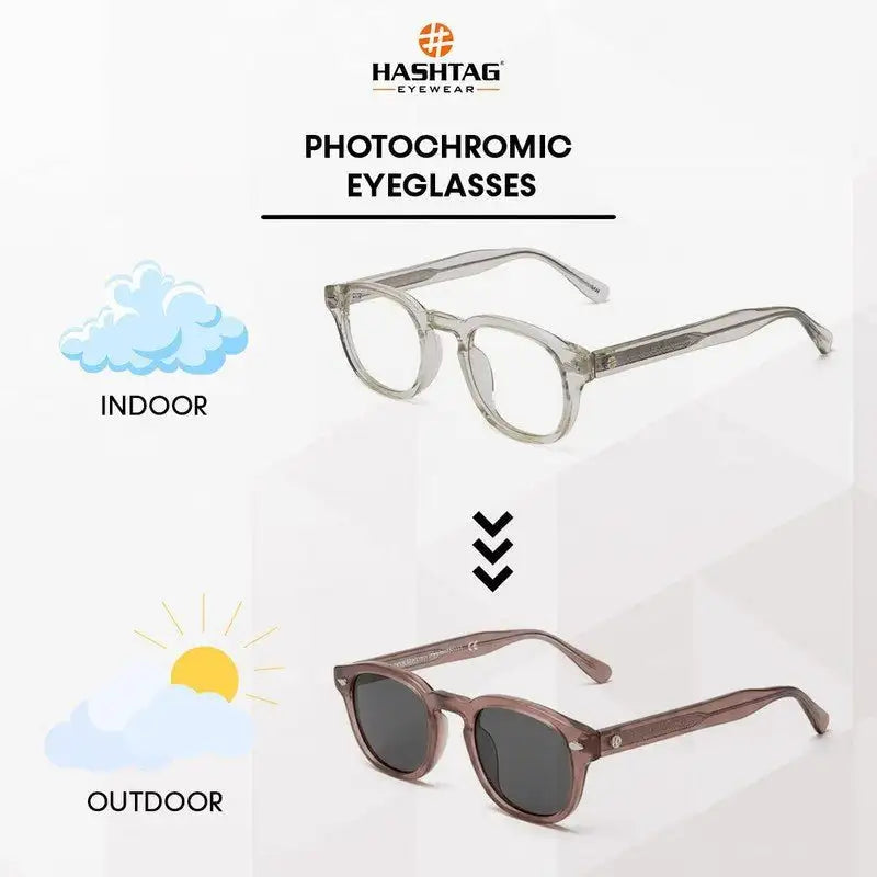FlexiTint | Transparent Light Green Medium Full Rim Square Computer Glasses for Men & Women [Photochromic]