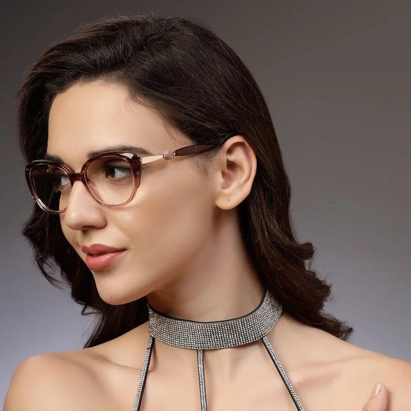 Fluxion Light Reddish Brown Medium Full Rim Cat Eye with Spring Hinges Eyeglasses for Women — Hashtag Eyewears