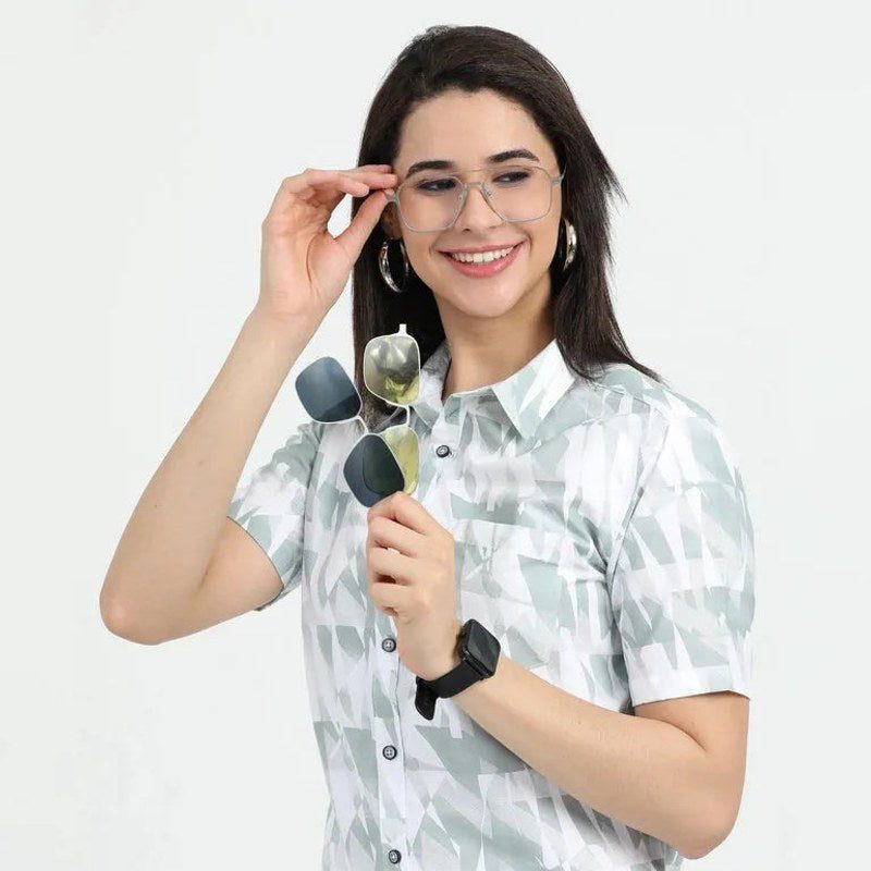 Fluxon | Silver Large Full Rim Square Clip-on for Men & Women [Clip-on]