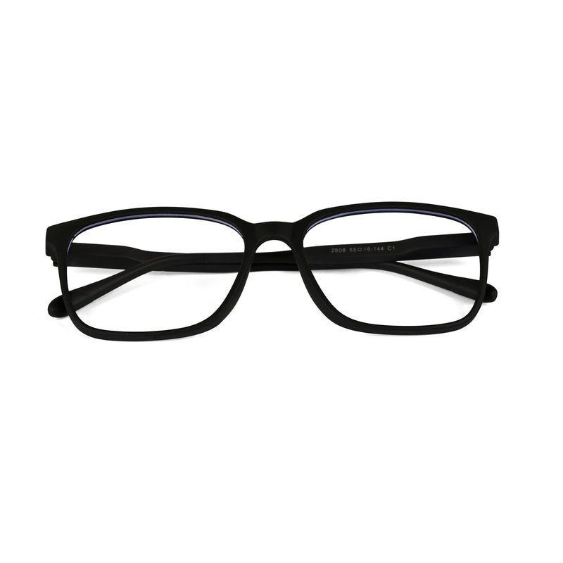 Focusly | Black Medium Full Rim RECTANGLE Computer Glasses for Men & Women [Blue Block]