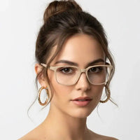 Focusly | Cream Medium Full Rim RECTANGLE Computer Glasses for Men & Women [Blue Block]