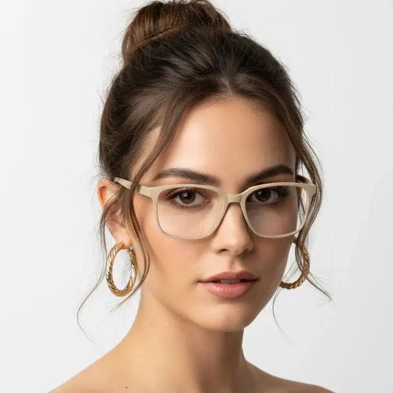 Focusly | Cream Medium Full Rim RECTANGLE Computer Glasses for Men & Women [Blue Block]