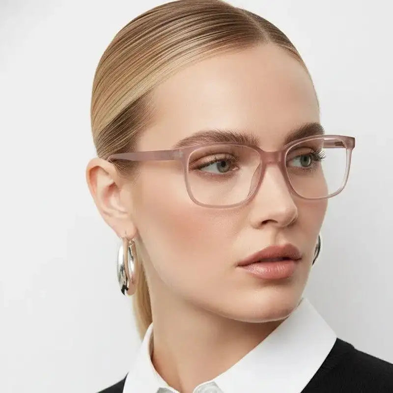 Focusly | Transparent Baby Pink Medium Full Rim RECTANGLE Computer Glasses for Men & Women [Blue Block]