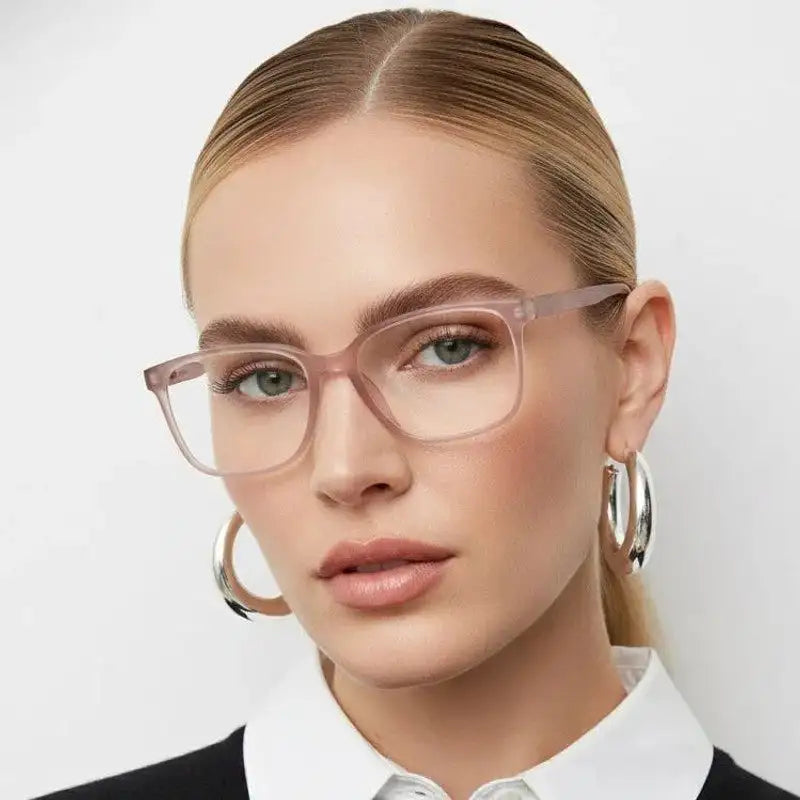 Focusly | Transparent Baby Pink Medium Full Rim RECTANGLE Computer Glasses for Men & Women [Blue Block]