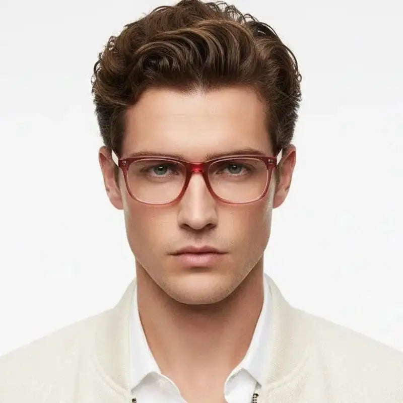 Focusly | Transparent Red Medium Full Rim RECTANGLE Computer Glasses for Men & Women [Blue Block]