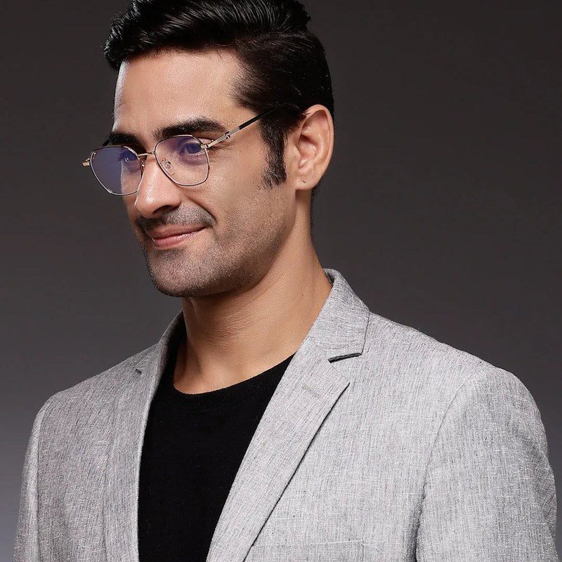 Frostis Black & Gold Small Full Rim Hexagonal Computer Glasses for Men & Women — Hashtag Eyewears