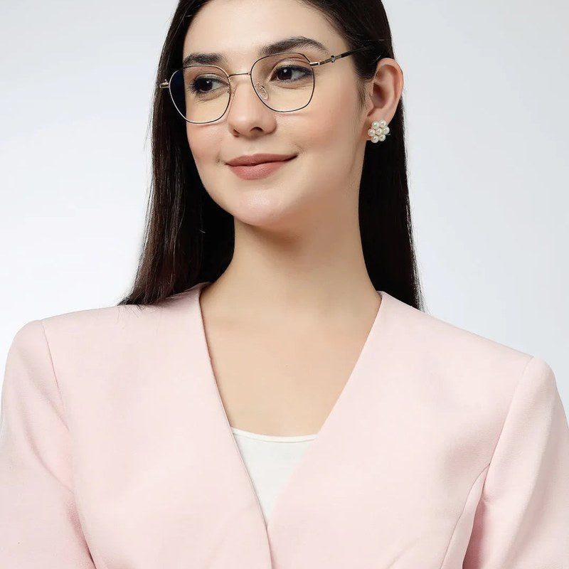 Frostis Black & Gold Small Full Rim Hexagonal Computer Glasses for Men & Women — Hashtag Eyewears