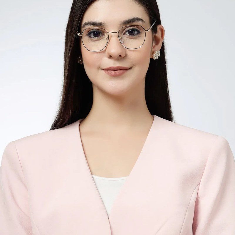 Frostis Black & Gold Small Full Rim Hexagonal Computer Glasses for Men & Women — Hashtag Eyewears