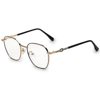 Frostis | Black & Gold Small Full Rim Hexagonal Computer Glasses for Men & Women [Blue Block]