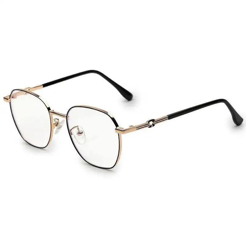 Frostis | Black & Gold Small Full Rim Hexagonal Computer Glasses for Men & Women [Blue Block]