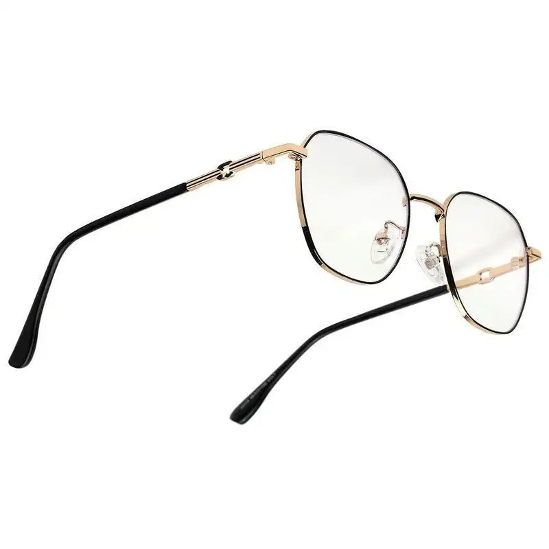 Frostis | Black & Gold Small Full Rim Hexagonal Computer Glasses for Men & Women [Blue Block]