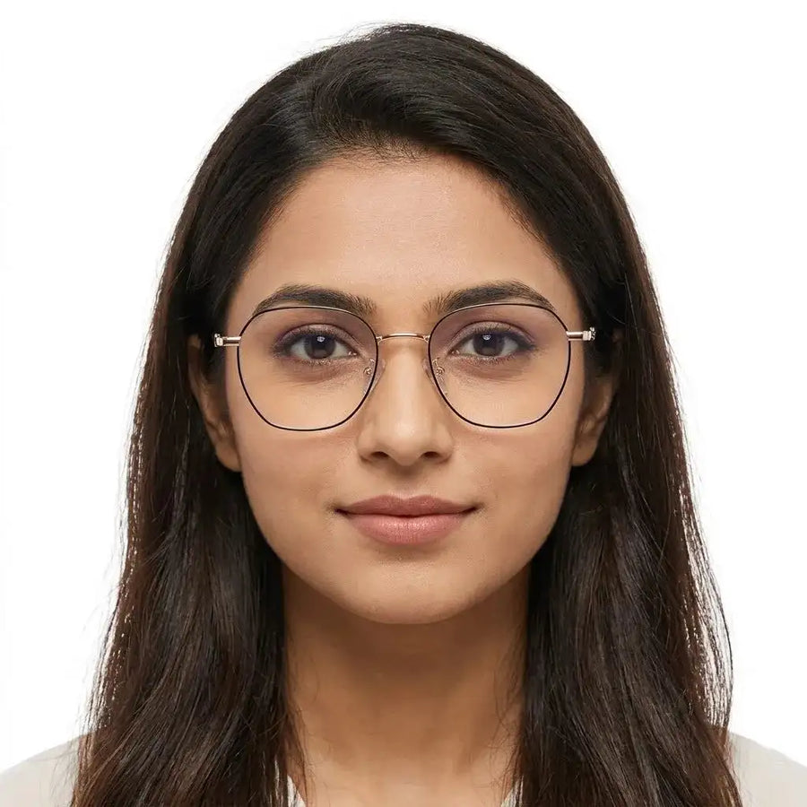 Frostis | Black & Gold Small Full Rim Hexagonal Computer Glasses for Men & Women [Blue Block]