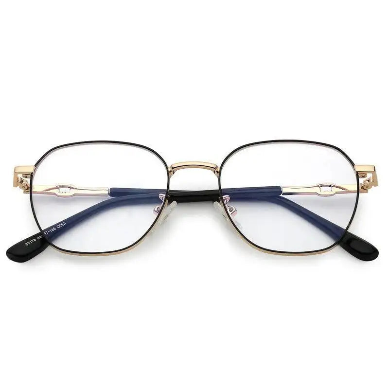 Frostis | Black & Gold Small Full Rim Hexagonal Computer Glasses for Men & Women [Blue Block]