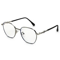 Frostis | Black & Silver Small Full Rim Hexagonal Computer Glasses for Men & Women [Blue Block]
