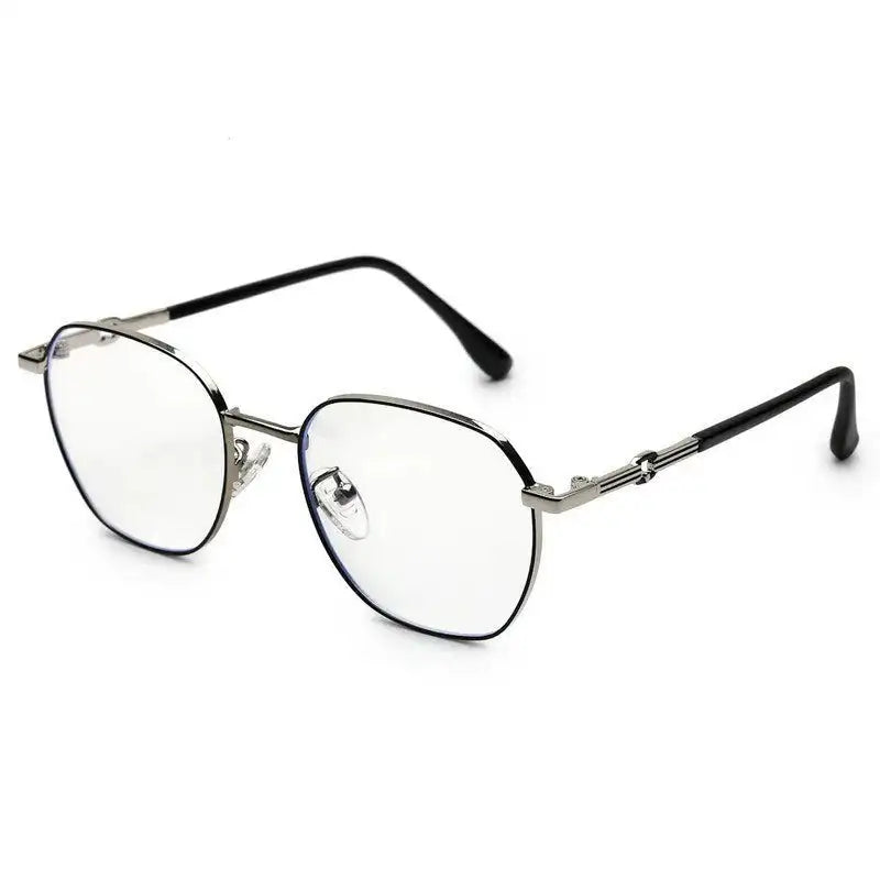 Frostis | Black & Silver Small Full Rim Hexagonal Computer Glasses for Men & Women [Blue Block]