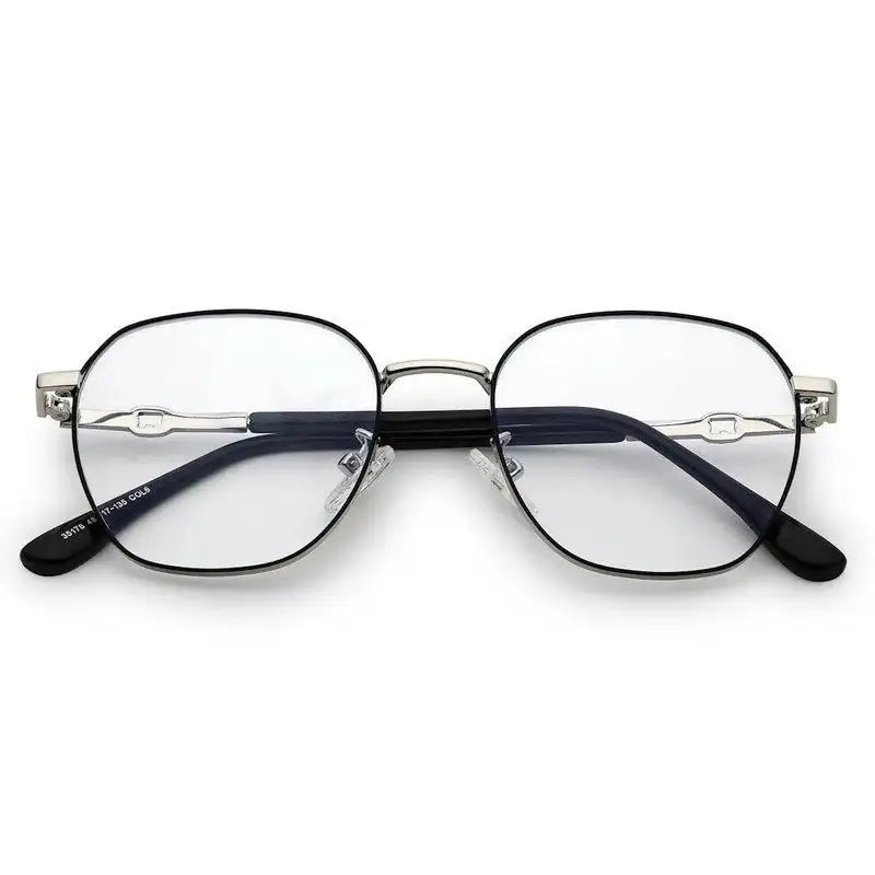 Frostis | Black & Silver Small Full Rim Hexagonal Computer Glasses for Men & Women [Blue Block]