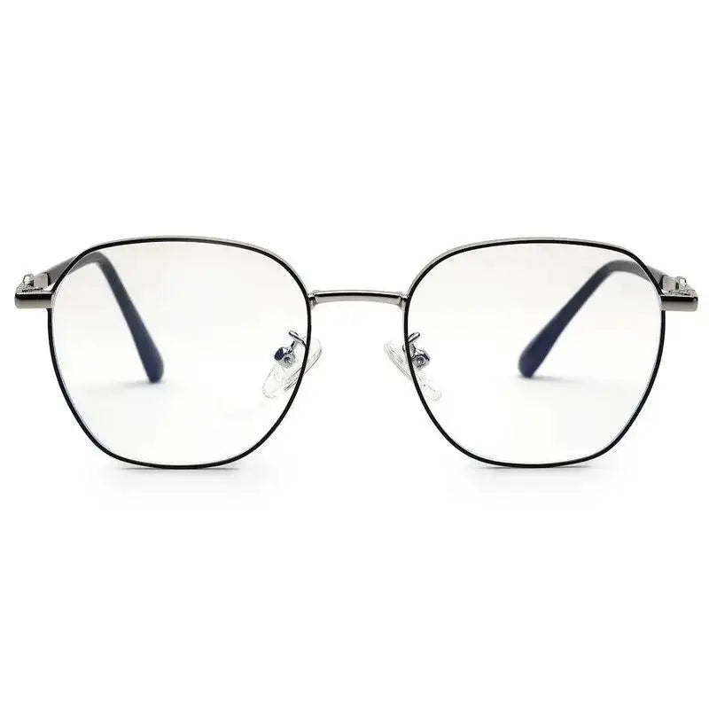 Frostis | Black & Silver Small Full Rim Hexagonal Computer Glasses for Men & Women [Blue Block]