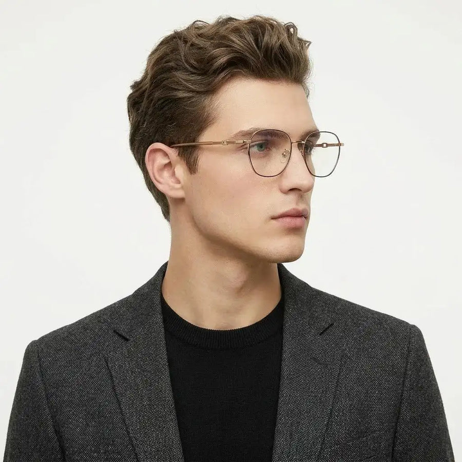 Frostis | Black & Silver Small Full Rim Hexagonal Computer Glasses for Men & Women [Blue Block]