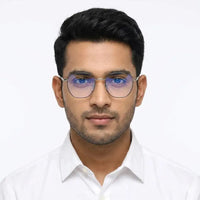 Frostis | Black & Silver Small Full Rim Hexagonal Computer Glasses for Men & Women [Blue Block]