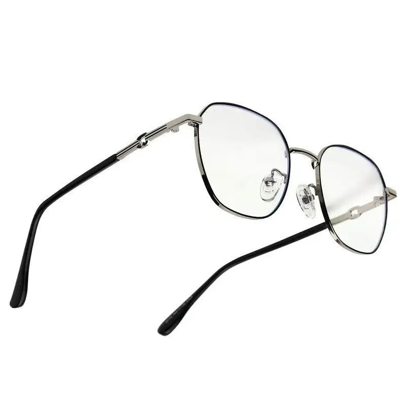 Frostis | Black & Silver Small Full Rim Hexagonal Computer Glasses for Men & Women [Blue Block]