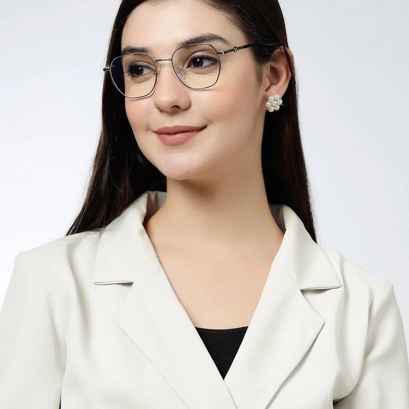 Frostis Black & Silver Small Full Rim Hexagonal Computer Glasses for Men & Women — Hashtag Eyewears