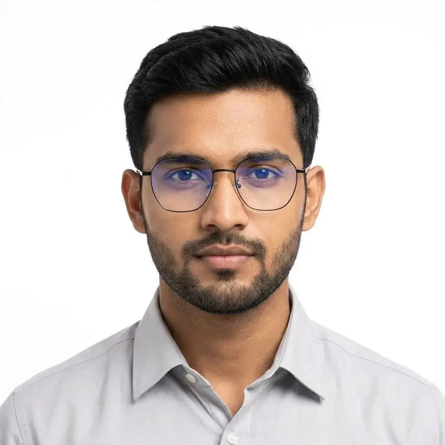 Frostis | Black Small Full Rim Hexagonal Computer Glasses for Men & Women [Blue Block]