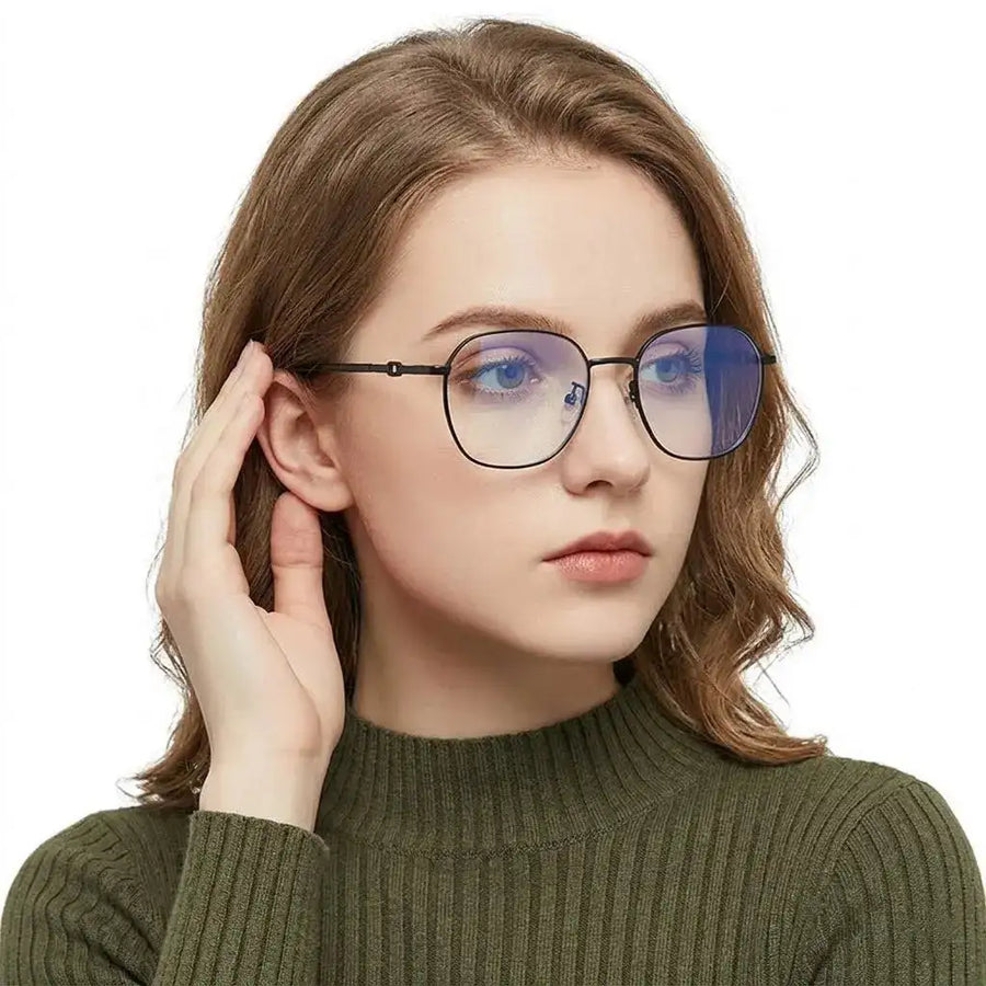 Frostis | Black Small Full Rim Hexagonal Computer Glasses for Men & Women [Blue Block]