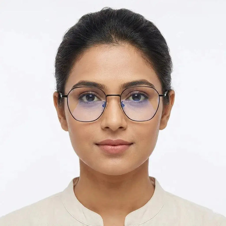 Frostis | Black Small Full Rim Hexagonal Computer Glasses for Men & Women [Blue Block]