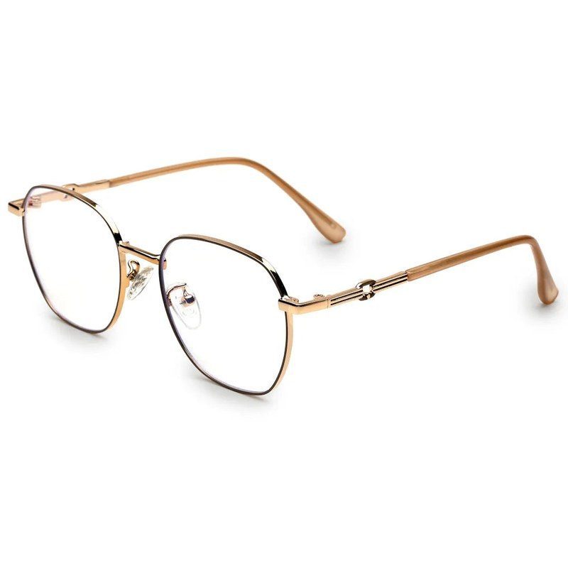 Frostis Golden Small Full Rim Hexagonal Computer Glasses for Men & Women — Hashtag Eyewears