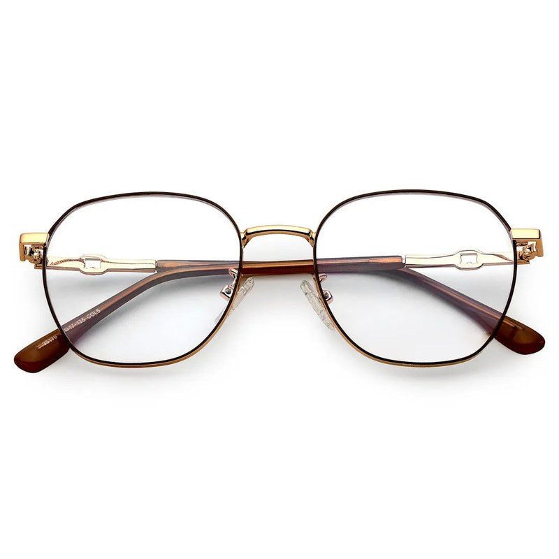 Frostis | Golden Small Full Rim Hexagonal Computer Glasses for Men & Women [Blue Block]