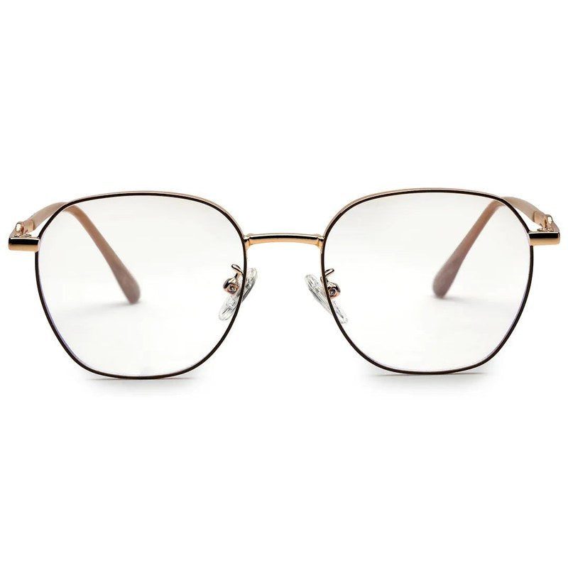 Frostis | Golden Small Full Rim Hexagonal Computer Glasses for Men & Women [Blue Block]