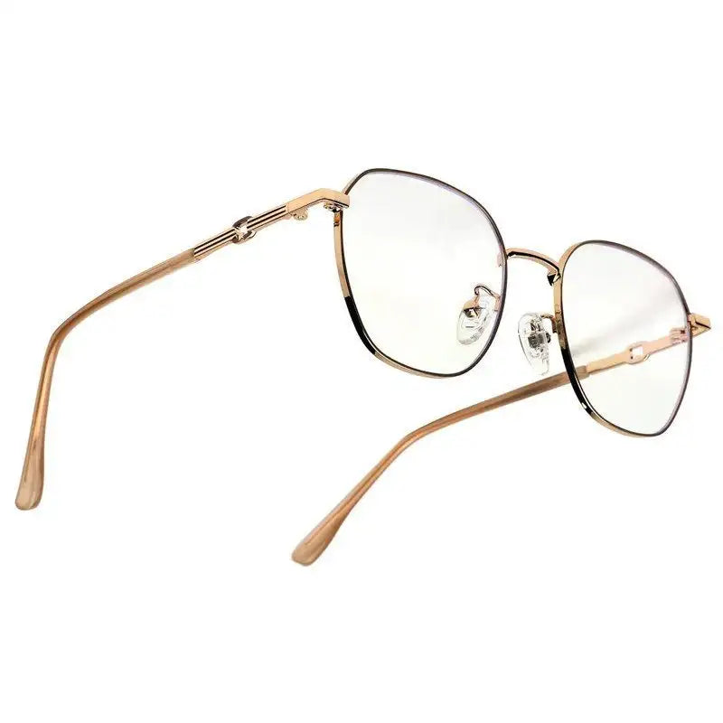 Frostis | Golden Small Full Rim Hexagonal Computer Glasses for Men & Women [Blue Block]