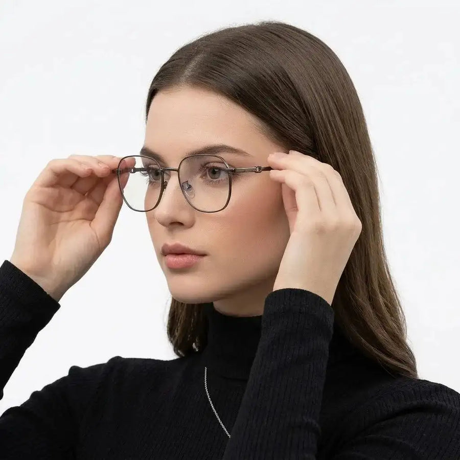 Frostis | Grey Small Full Rim Hexagonal Computer Glasses for Men & Women [Blue Block]