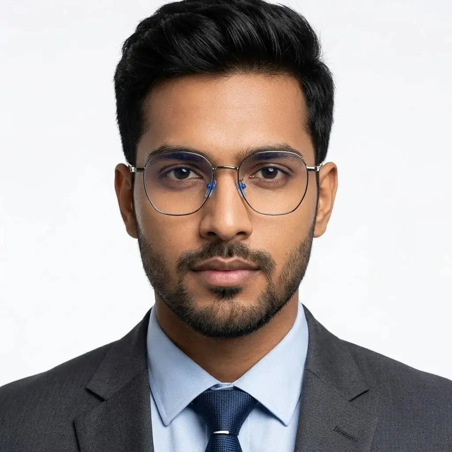 Frostis | Grey Small Full Rim Hexagonal Computer Glasses for Men & Women [Blue Block]