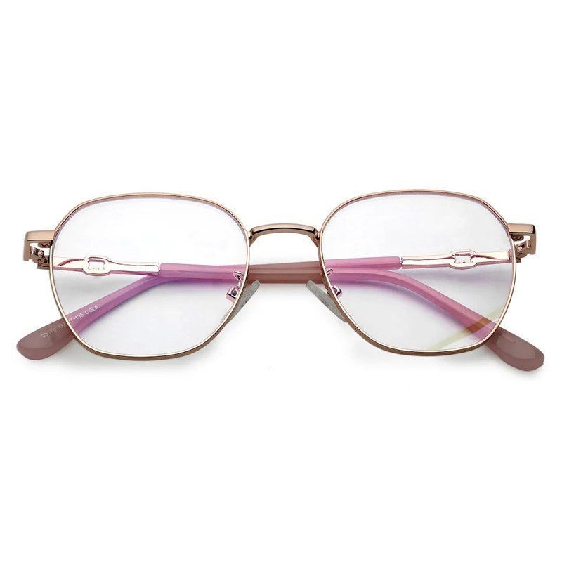 Frostis | Rose Gold Small Full Rim Hexagonal Computer Glasses for Men & Women [Blue Block]
