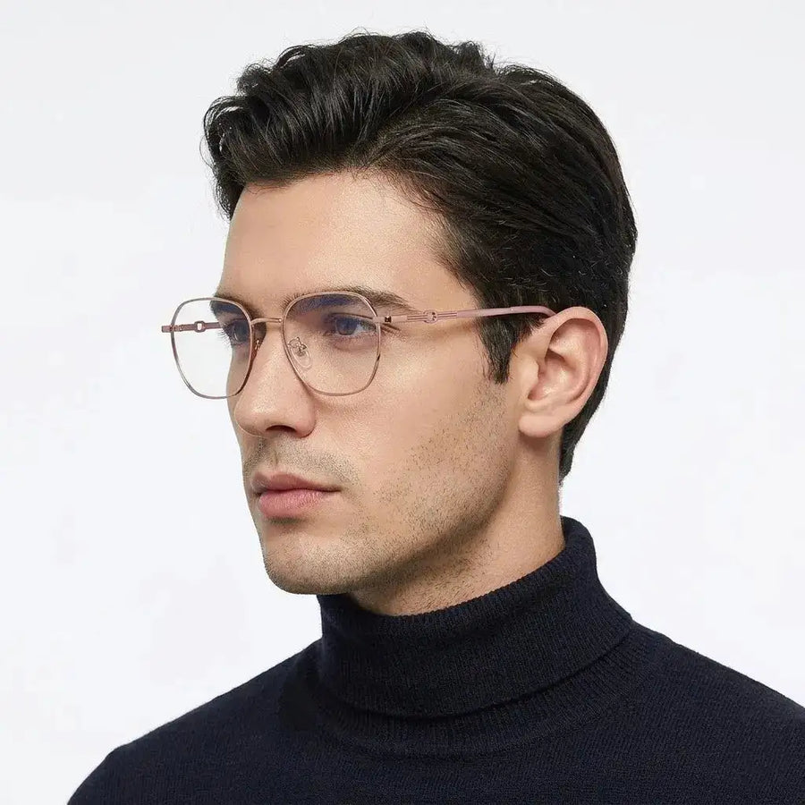 Frostis | Rose Gold Small Full Rim Hexagonal Computer Glasses for Men & Women [Blue Block]