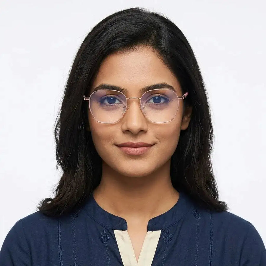 Frostis | Rose Gold Small Full Rim Hexagonal Computer Glasses for Men & Women [Blue Block]