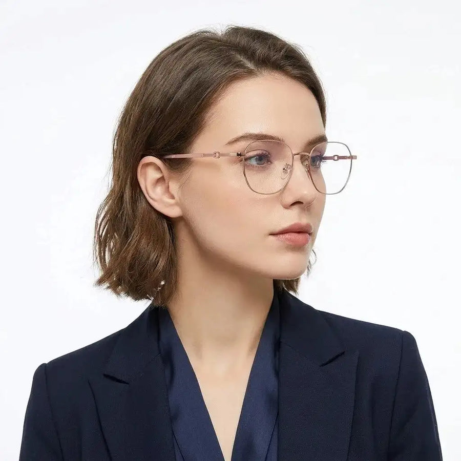 Frostis | Rose Gold Small Full Rim Hexagonal Computer Glasses for Men & Women [Blue Block]