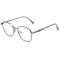 Frostis | Silver & Purple Small Full Rim Hexagonal Computer Glasses for Men & Women [Blue Block]
