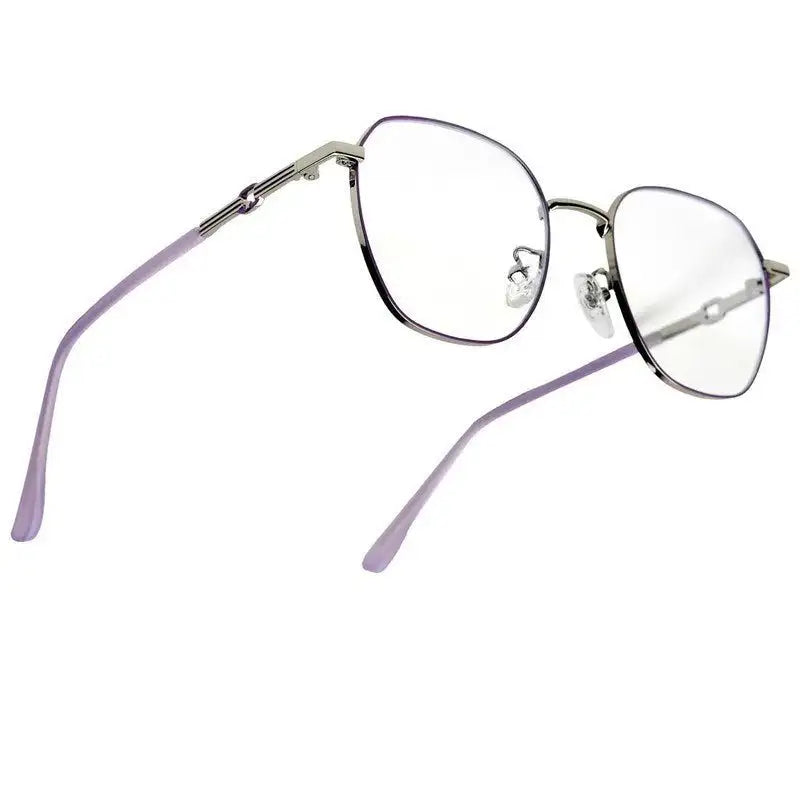 Frostis | Silver & Purple Small Full Rim Hexagonal Computer Glasses for Men & Women [Blue Block]
