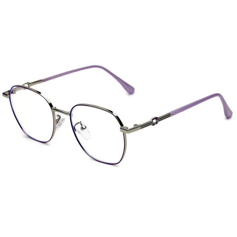 Frostis Silver & Purple Small Full Rim Hexagonal Computer Glasses for Men & Women — Hashtag Eyewears