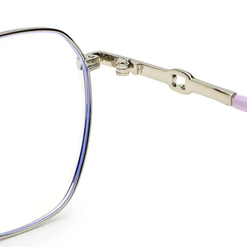 Frostis | Silver & Purple Small Full Rim Hexagonal Computer Glasses for Men & Women [Blue Block]